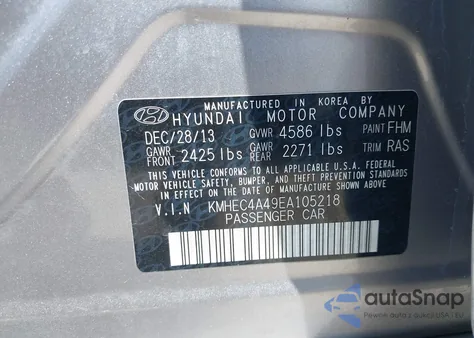 2014 Hyundai Sonata Hybrid Limited z USA, uszkodzony, nr VIN KMHEC4A49EA105218